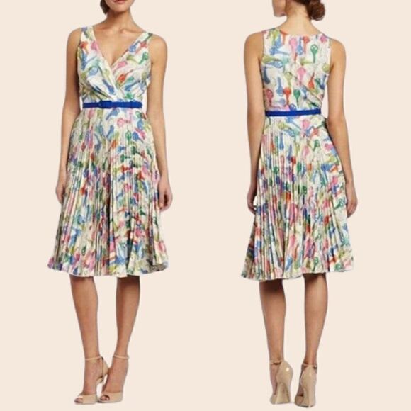 Anthropologie Eva Franco Multicolor Rainbow Key Print Midi Dress Size 2 - Picture 1 of 11